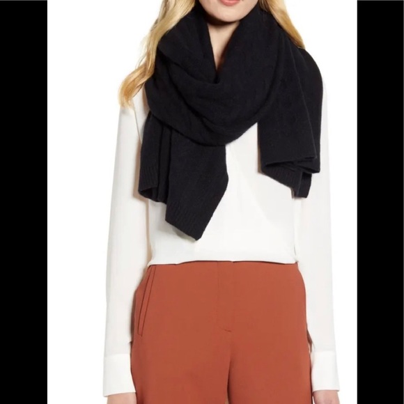 NWT Halogen 100% cashmere scarf wrap black - Picture 8 of 8